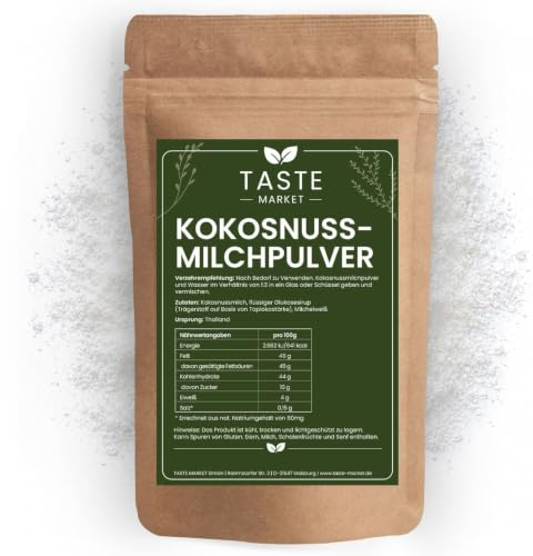 Kokosmilchpulver 200g – Sprühgetrocknetes Kokosnussmilch Pulver – Gut Löslich & Cremig – Ideal für Kochen Backen & Getränke – TASTE MARKET