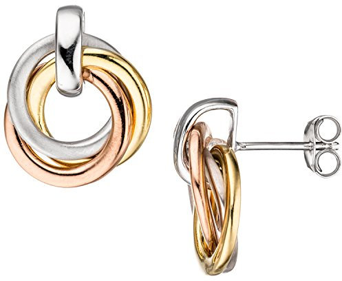 Jobo Damen-Ohrstecker verschlungen aus 925 Sterling Silber tricolor vergoldet