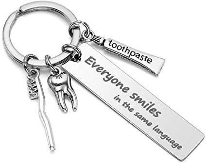Jovivi Zahn Zahnbürste Zahnpasta Schlüsselanhänger mit Gravur Schlüsselring Keychain Zahnarzt Dentist Zahnarzthelfer Geschenk