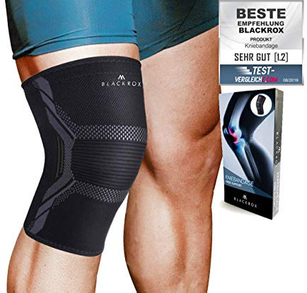 BLACKROX Kniebandage Sport Vergleichssieger Kompressions Knie Bandage, Sportkniebandage, Sport Fußball, Joggen atmungsaktiv, elastisch, Knieschoner, Kniestütze Volleyball Damen & Herren (Schwarz, L)