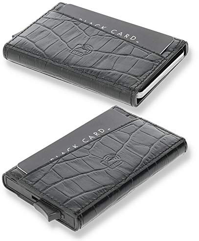 Solo Pelle Kartenetui | Kreditkartenetui | Leder Geldbörse Slim Wallet Portmonee | Geldbeutel mit RFID Schutz für bis zu 11 Karten Model: Mech (Kroko Schwarz)