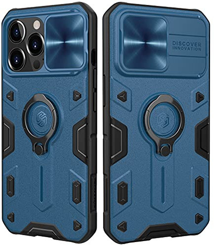 CloudValley Armor Hülle für iPhone 13 Pro 6.1'’ mit [Schiebekameraschutz & Ringständer], Militärhülle mit 360° Drehbarer Ständerring, Stoßfest, Rüstungshülle für iPhone 13 Pro 2021-Blau