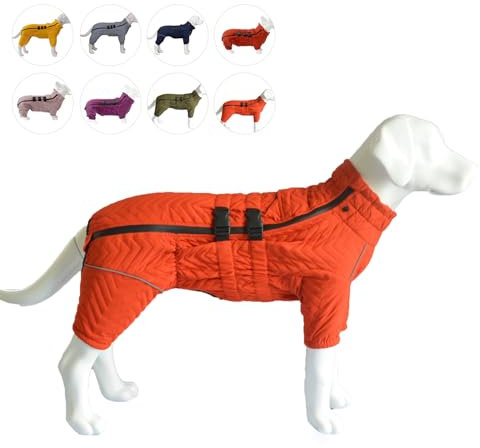 Warmer Hundemantel, doppellagige Hundeweste, Vier Beine bedeckt, Winddicht, wasserdicht, reflektierende warme Hundeweste, Outdoor-Schlittschuhkostüm für kleine, mittlere und große Hunde. Orange 3XL