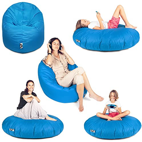 PATCH HOME Patchhome Sitzsack 2 in 1 Sitzkissen Bodenkissen für Erwachsene & Kinder - Gaming mit Füllung Kissen Sessel BeanBag (Ø 125cm, Königsblau)