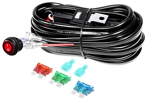 Willpower Kit di cablaggio universale per barra luminosa LED 12 V ON OFF Interruttore a bilanciere Relè Fusibile a lama per fari di guida fuoristrada, fendinebbia, luci di lavoro