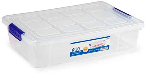 Caja de plástico transparente de 9 x 37 x 26 cm, con capacidad de 5 litros, Contenedor de plástico para almacenamiento con tapa. (Sin ruedas, 5 L)
