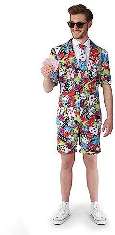 SUITMEISTER Herren-Sommeranzug, Casino Poker-Outfit, enge Passform, mehrfarbig, Größe S