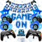 Deko Geburtstag Junge, 31 Stück Junge Geburtstagsdeko, Gamer Deko Kindergeburtstag, Videospiel happy birthday girlande Banner, Gamecontroller Luftballons Party Deko(Schwarz & Blau)