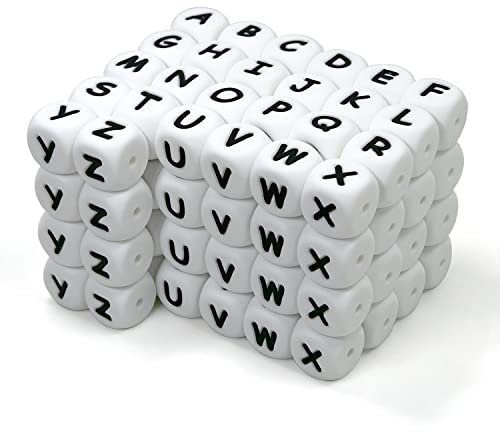 WangLaap Silikon-Buchstabenperlen, Alphabet, 12 mm, quadratische Buchstabenperlen für Schlüsselanhänger und Armbandherstellung, 104 Stück