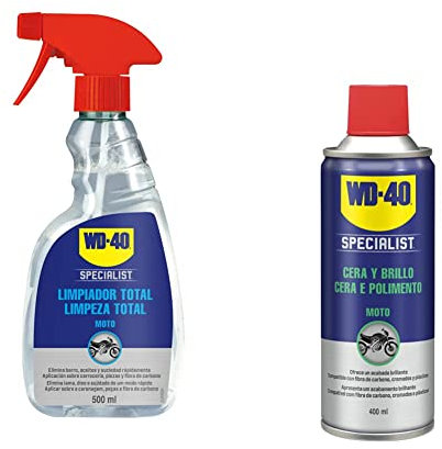 WD-40 Specialist Motorbike 34241 Limpiador total para moto, 500 ml & Specialist Motorbike - Cera y Brillo- Spray 400ml