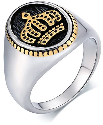 BCughia Trauringe Gold, Ringe Hochzeit Edelstahl Krone Oval Valentinstag Pärchen Geschenke Herren 60(19.1)