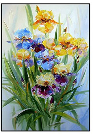 Acrylbilder, Gelbe Orchidee Blume Grüne Blattpflanze Nordisch Moderne Abstrakte Kunstwerke Original Handgemalte Ölgemälde Auf Leinwand Wandkunst Für Wohnzimmer Schlafzimmer Büro Wohnkultur Wei