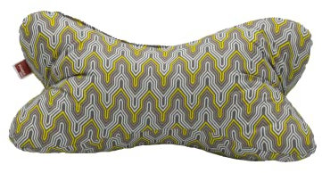 POWER INN Leseknochen groß ca. 44x23cm | Nackenkissen als Buchstütze und Lesekissen | 60° waschbar aus hochwertigem Designer-Druckstoff 100% Baumwolle (Baumwolle, Grau-Gelb)