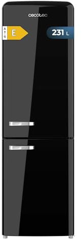 Cecotec Frigorifero Retrò Combinato Bolero CoolMarket Combi Origin 231 NF Black E. 231L, Retro, No Frost, Fast Cooling, Classe E, Multi Airflow, Humidity Box, Maniglia Cromata, Porta Reversibile, LED