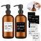 2 Dispensadores de Jabón de Cristal, Botellas de Champú Vacía de Bomba para Champú/Acondicionador/Loción, 2 Dispensadores de Jabón de Baño de Acero Inoxidable de Bomba con Pegatinas (500ml)