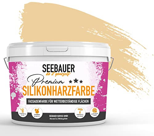 SEEBAUER diy Silikonharz-Fassadenfarbe Beige 10L für Außen (No. 414 Honey Bee) Selbstreinigende Fassadenfarbe mit Lotuseffekt - Geeignet für Putz, Mauerwerk und Beton
