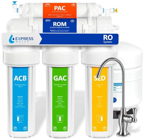 Express Water Système de filtration d'eau par osmose inverse - Système de filtre à eau RO à 5 étapes avec robinet et réservoir - Filtre à eau sous évier - 100 GPD