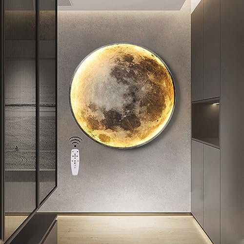 EOEO Übergröße 100cm LED Mond Wandleuchte Dimmbar mit Fernbedienung 55W Art Deco Wohnzimmerlampe Wandlampe Runde Ultradünn Wandbeleuchtung 3D Mond Lampe für Kinderzimmer Schlafzimme Deckenlampe