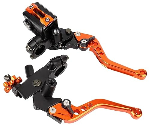 MOCNT 1 Paar Motorrad Brems Kupplungshebel Universal Motorrad Brems Hauptzylinder Motorrad Hauptbremszylinder 22mm Lenker Hydraulische Brems Kupplungs Bremshebel Orange