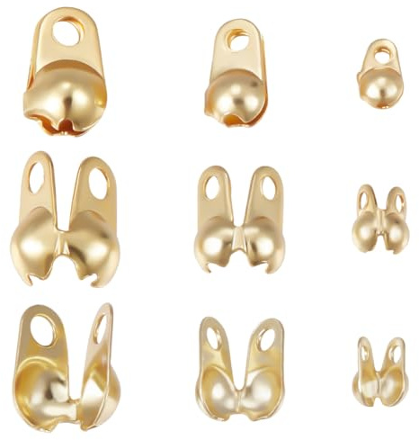 Beebeecraft 1 Box 150 Stück Perlenspitzen 18K Vergoldetes Messing 3 Größen Knotenabdeckungen Clamshell-Endkappe Quetschperlen Kugelkette 1.2~3.3 mm Innendurchmesser