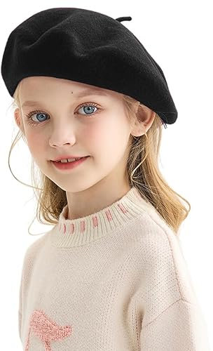 Kids Girl French Beret - Wool Fancy Dress Accessory, Classical Style Cap, Solid Color, Vintage Winter Autumn Warm Beret Hat