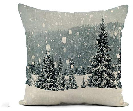 Kissenhüllen 45X45cm, Silver Winter Wonderland Tannenbäume Weihnachtsgrüße Schneefall Blau Doppelseitige Kissen Fall Resistent Kissenbezug Für Sofa Garten Bauernhaus