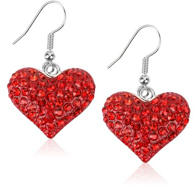 Rote Herz-Ohrringe mit Strasssteinen, Baumelnder Ohrring in Herzform für Frauen Romantischer Tropfen-Ohrring zum Valentinstag Schmuckgeschenk für Sie Geburtstag Hochzeit Jahrestag