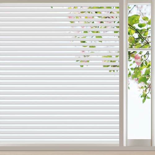 Linarun Window Film Privacy 75x200 Privacy Film for Glass Windows Stripe Pattern Frosted Window Film No Glue Static Cling Privacy for Office Home Kitchens