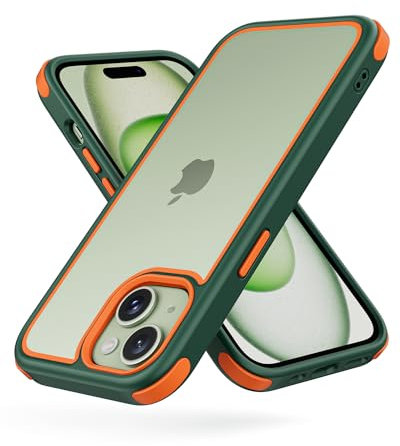 MobNano Ultra Hybrid Durchsichtig Hülle für iPhone 15 Hülle Stoßfest Bumper Transparent Handyhülle Shockproof Fallschutz Silicone iPhone 15 Case - Nachtgrün/Orange