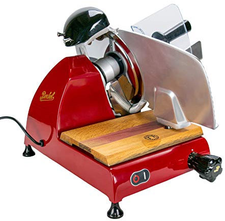 Berkel Red Line 250 rot Profi Aufschnittmaschine + Einlegebrett aus alten Wein Fassholz - Sonderangebot statt 1179,-