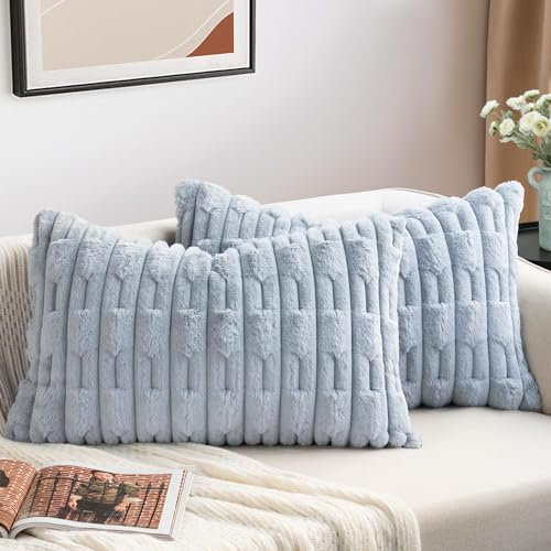 ZWJD 2er Set Grau Kissenbezug 40x60 Kunstpelz Plüsch Kissenbezüge Weiche Kissenhülle Flauschig Dekokissen Moderne Kissen Deko für Wohnzimmer Sofa Schlafzimmer Auto Dekor Sofakissen 40 x 60cm