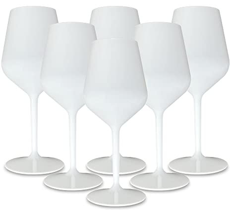 TUNDRA - Lot de 6 Verres a Pied | EVENT 33 cl | en PLASTIQUE RIGIDE (Tritan), Réutilisables, Verres à Vin Incassables, BPA-Free et Lavables au Lave Vaisselle, Verre à Vin, à Cocktail (Blanc)