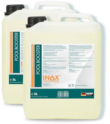 INOX® Pool Booster 2x5L – Hochwirksames Algizid für Pool | Flüssiger Algenvernichter mit Klareffekt | Desinfizierendes Pool Reinigungsmittel gegen Algen, Bakterien & Keime