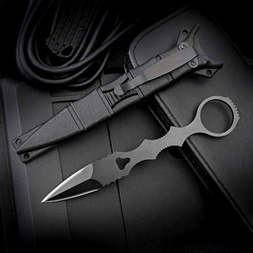 Petit outil pratique en acier - Couteau tranchant - Antidérapant - Noir - Pour le camping et l'extérieur - Couteau de chasse - Couteau de chasse - Couteau droit - Couteau de ceinture - Couteau