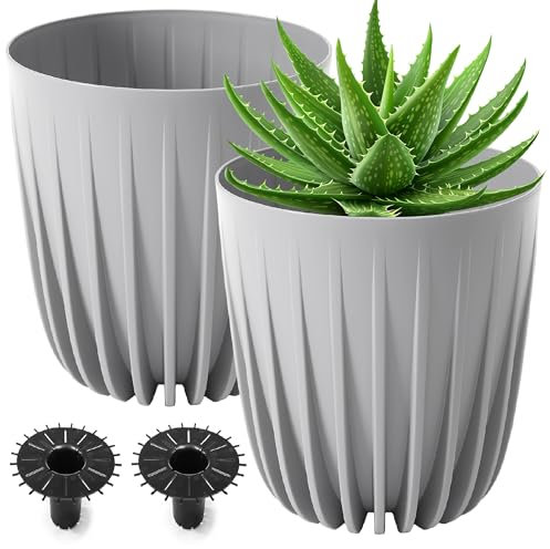 PECZEKO Macetero mate, maceta de plástico, maceta decorativa para plantas grandes y pequeñas, juego de 2 macetas, macetero para hierbas, 2 unidades, color gris, diámetro de 25 cm