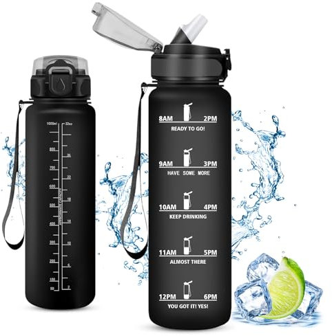 Vikaster Botella Agua Deporte, Botellas Agua Niños sin BPA, 1000ml Botella con pajita, a Prueba de Fugas, Fácil de Abrir, Botella reutilizable, Gimnasio, Running, Niños, Bicicleta