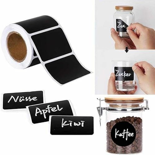 CHEFZOCO Rollo pegatinas impermeables recipientes tarros de cocina, Pegatina de Pizarra, Cocina Etiquetas Impermeable, Pegatinas para tarros, Tamaño pegatina 5.5 x 3.5 cm, 120 unidades