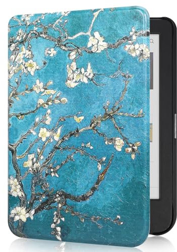 Tenano Étui en Tissu pour Kobo Clara Colour/BW/2E, Tolino Shine Colour/Shine 5/4, Housse de Protection avec Fonction Veille/Réveil Automatique, Blossom