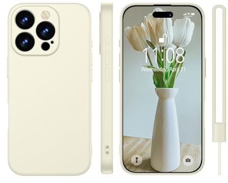 KPPIT for iPhone 16 Pro case silicone,Retro White | With phone lanyard,Microfiber Lining,ltra Slim Soft Gel Anti-Scratch