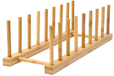 HarttiHome Bambus Holz Teller Racks Teller Ständer Halter Vertikaler Drainer Küchenschrank Organizer für Geschirr, Töpfe, Deckel, Schüsseln, Tassen, Schneidebrett, Küchenschrank Organizer