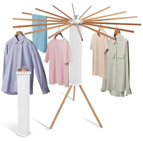 Étendoir à Vêtements Pliable avec TréPied, Support Suspendu avec 16 Barres, étendoir à Vêtements, Porte-manteau sur Pied, 121 X 112 X 112 Cm, pour Usage Domestique