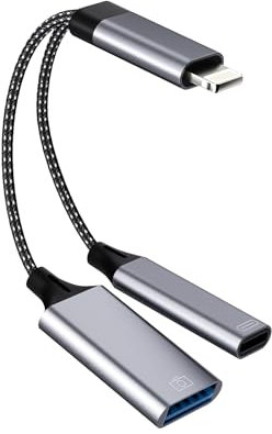 Adaptador Lightning USB 3.0 Cable OTG para Apple iPhone iPad (2 en 1) de cámara, lector de tarjetas, ratón, teclado, teléfono, lector de tarjetas, jack móvil, memorias de cámara, puerto de