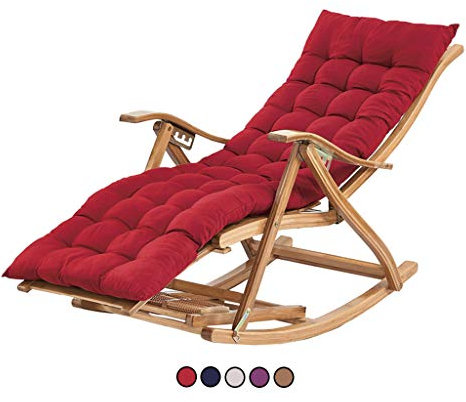 MJMLUCK Schaukelstühle aus Bambus für die Terrasse, verstellbar, faltbar, Schaukelsessel für den Garten oder den Balkon mit gepolsterter Stütze, 150 kg (rot)