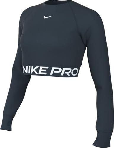 Nike Women's Pro 365 Dri-fit Verkürztes Longsleeve-Oberteil für Damen Long Sleeve top, Armory Navy/White, M