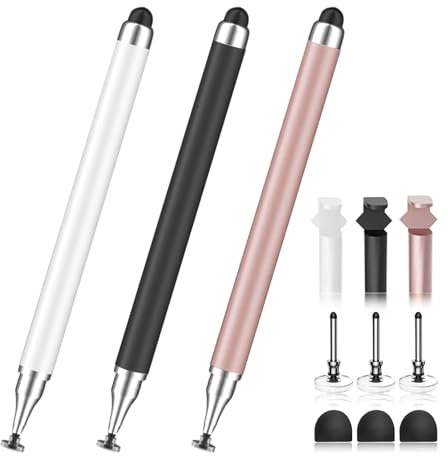 3 in 1 Stylus Pen for Touchscreen,iPad,iPhone,Stylus Pen with Holder Function,High Precision & Sensitivity, Compatible for iPad/Android Tablets, Laptop and Touchscreens(Black/White/Rose Gold)