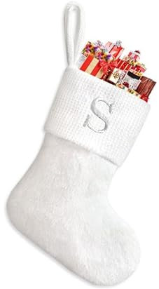 Takezuaa Weihnachtssocke | Personalisiert Nikolausstrumpf | Weihnachtsstrumpf zum Befüllen | Zum Aufhängen an Kamin,Treppe | Geschenksack - für Süßigkeiten,Zuhause,Weihnachten(Weiß-Style 2,S)