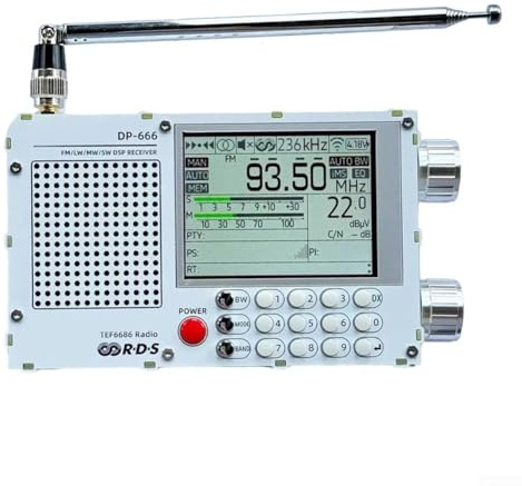 DP666 Radio de alta sensibilidad con chip TEF6686, recepción de banda completa incluyendo capacidades de onda corta FM AM y RDS para entusiastas de los viajes (blanco)