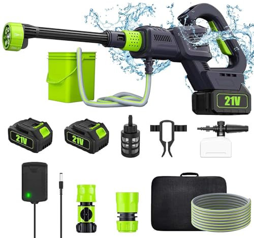 Nettoyeur Haute Pression Max 200Bar, Nettoyeur Haute Pression sans Fil,Nettoyeur Haute Pression sur Batterie 15000mAh,Buse 6 en 1 et Tuyau 5M, Nettoyeur Haute Pression 1000W