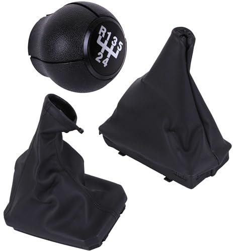 INLY 5 Gang Leder Schaltknauf Schalter Hebel Schaltknauf Griff Schalthebelhandball Handbremssack kompatibel mit Corsa C (2000-2009) - OEM-Nummern: 5738737, 24411991, 93176450 - Schwarz