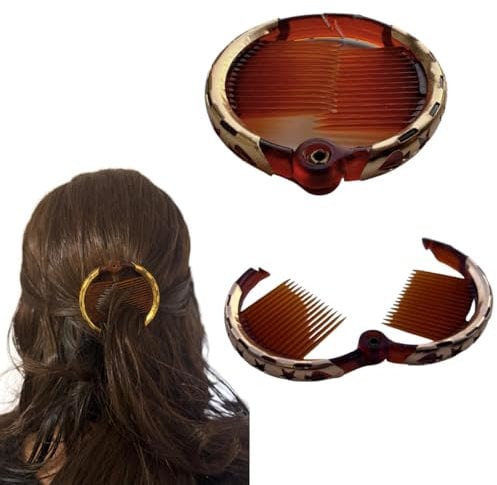 2 x 5.5cm Round Hair Clip Grips Brown Ring Comb Ponytail Holder Hair Clip Accessories For Curly or Straight Hair